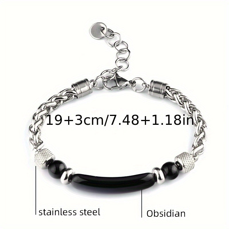 1pc Beaded Flower Basket Chain Bracelet Natural Stone Black Agate Tiger Eye Arc Beaded Bracelet (Slight Cracks in Natural Stone Are Normal) Holiday Gift for Family And Friends Christmas Halloween, Men'S Gift, Men'S Christmas Gift