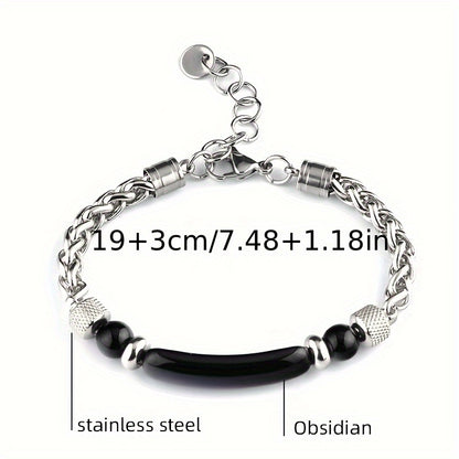 1pc Beaded Flower Basket Chain Bracelet Natural Stone Black Agate Tiger Eye Arc Beaded Bracelet (Slight Cracks in Natural Stone Are Normal) Holiday Gift for Family And Friends Christmas Halloween, Men'S Gift, Men'S Christmas Gift