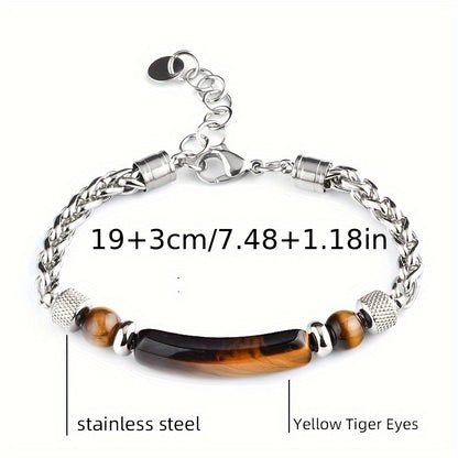 1pc Beaded Flower Basket Chain Bracelet Natural Stone Black Agate Tiger Eye Arc Beaded Bracelet (Slight Cracks in Natural Stone Are Normal) Holiday Gift for Family And Friends Christmas Halloween, Men'S Gift, Men'S Christmas Gift