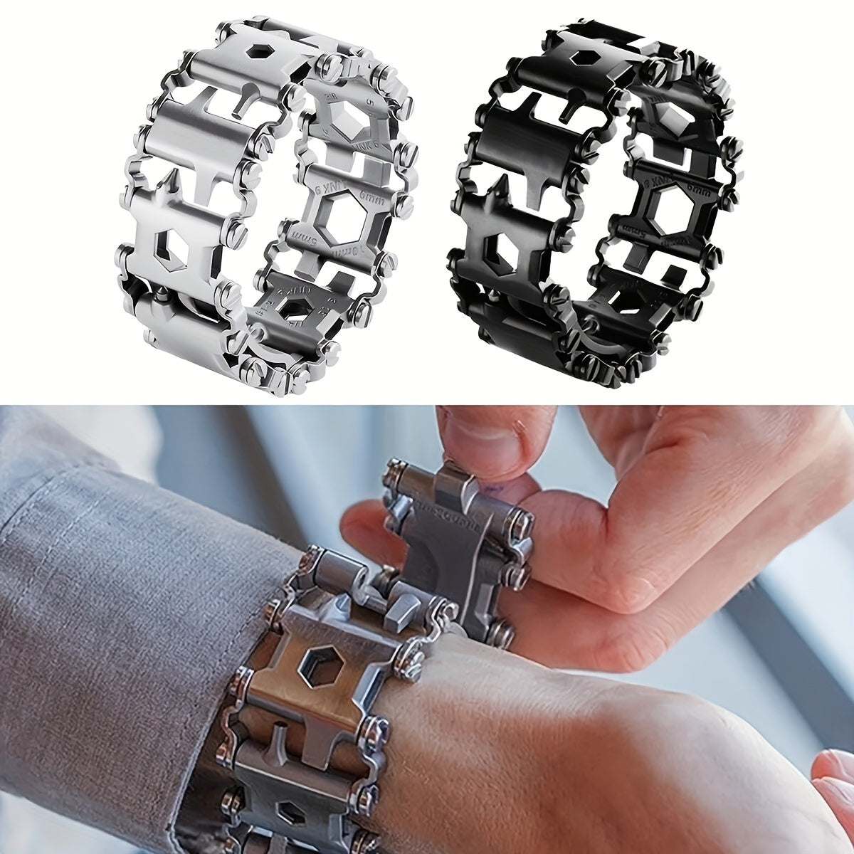 [Popular Choice] Men's 29-in-1 Multi-Tool Bracelet, 316 Stainless Steel Wearable Wristband with Portable Pry Tools, Ideal for Outdoor Travel and Gift, Multi-function, Self-use Wrist Decoration Tool