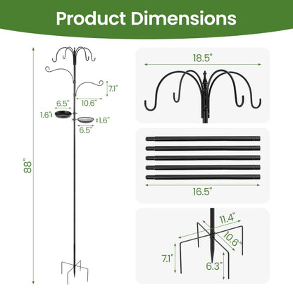 Bird Feeders Hanging Station Heavy Duty Free Standing Bird Feeding Pole with 5-Prong Ground Base 6 Hooks 2 Dishes Included for Outdoor Garden Wild Bird Feeder Stand & Shepherds Hooks