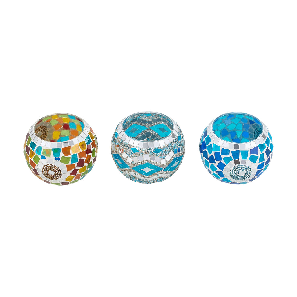 Mosaic Glass Tealight Holders – Three-Piece Set