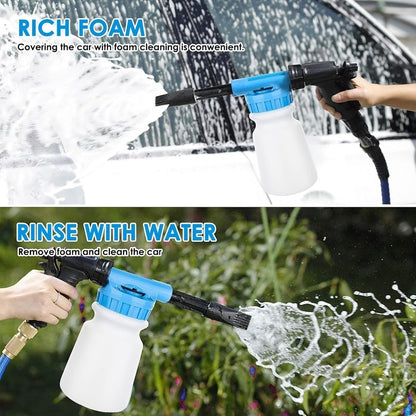 1000ml Foam Snow Gun Foam Snow Gun Car Wash Foam Cleaner High Pressure Nozzle Foam Snow Gun Set 2 in 1 Foam Snow Gun Car Wash Foam Gun Water Soap Sprayer Blue