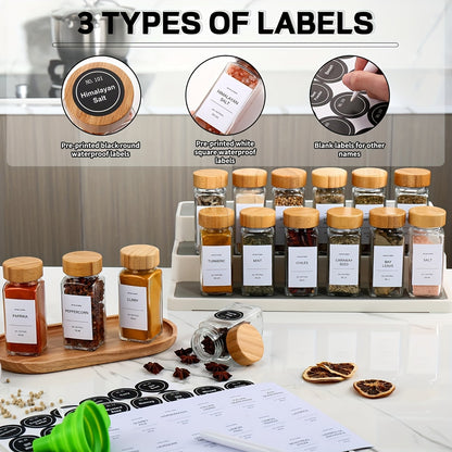 15/24pcs Spice Jars with Label Paper And Lid, 4oz, Spice Empty Bottles with Collapsible Funnel, Glass Condiment Containers, Storage Jars, Commercial Restaurant Kitchen Accessories, Kitchen Condiment Jars