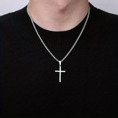 925 Sterling Silver Solid Cut Bevelled Cuban Chain Cross Pendant Necklace, Unisex, Suitable for Valentine's Day, Christmas, Various Festivals, Special Occasions, Including Gift Boxes