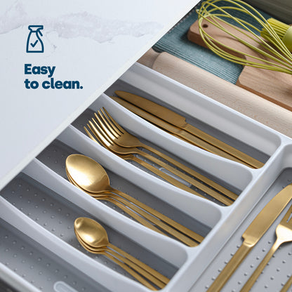 CUTLERY TRAY WITH 6 COMPARTMENTS, DURABLE NON-SLIP CUTLERY TRAY (WHITE/GREY)