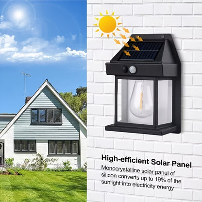 New Style Solar Filament Wall Lamp, 3 Modes, Motion Sensor Outdoor Light, Perfect for Festival Gifts, Weddings, Yard Decorations, Bars, 3500 Lumens, Salons, And Store Displays, Villa Garden Yard IP65 Decorative Sensing Lanterns