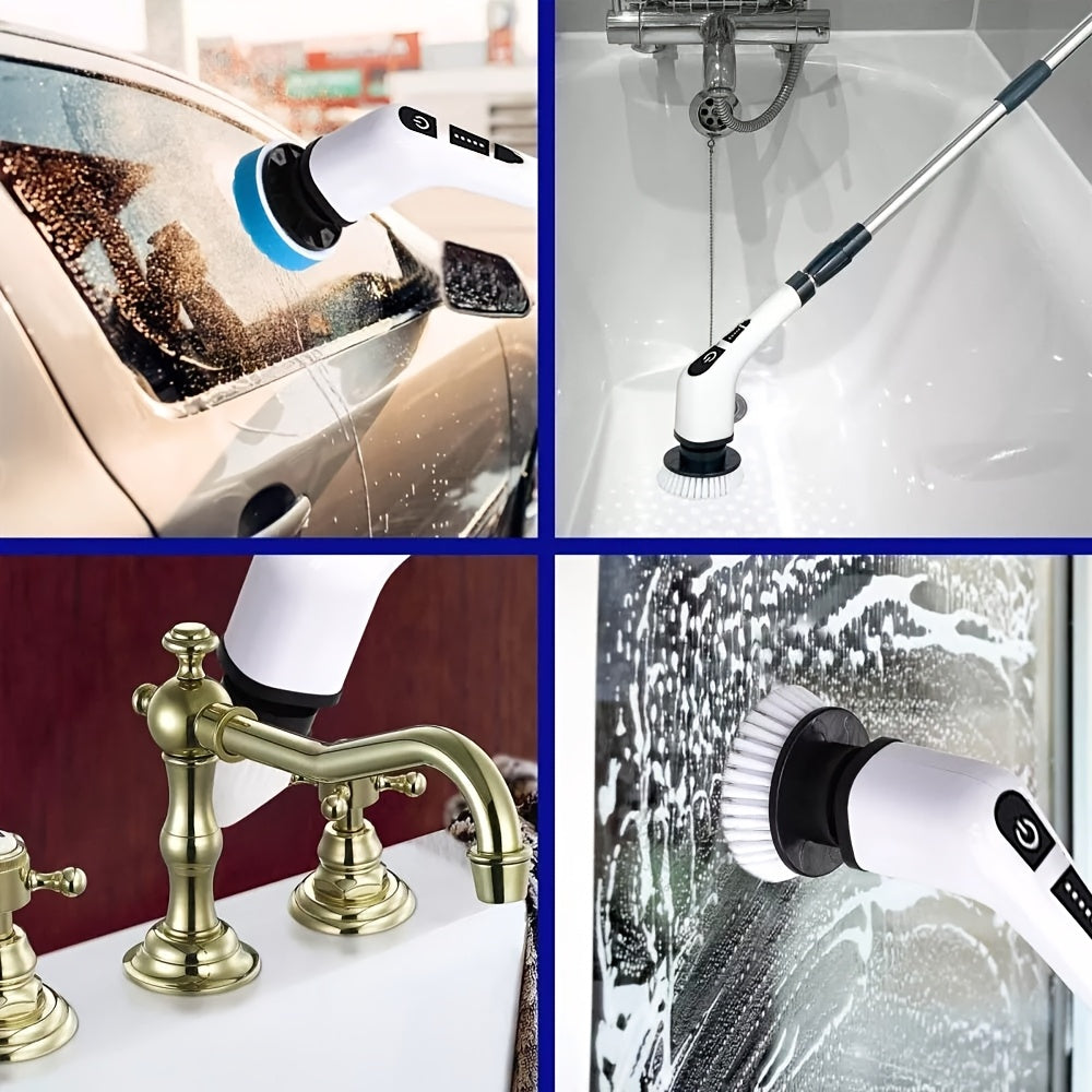 Electric Rotary Cleaner, 2H Power Dual Speed Cleaning Brush, Adjustable Extension Handle with 9 Replaceable Brush Heads, Suitable for Bathroom Bathtub Tile Floor Car