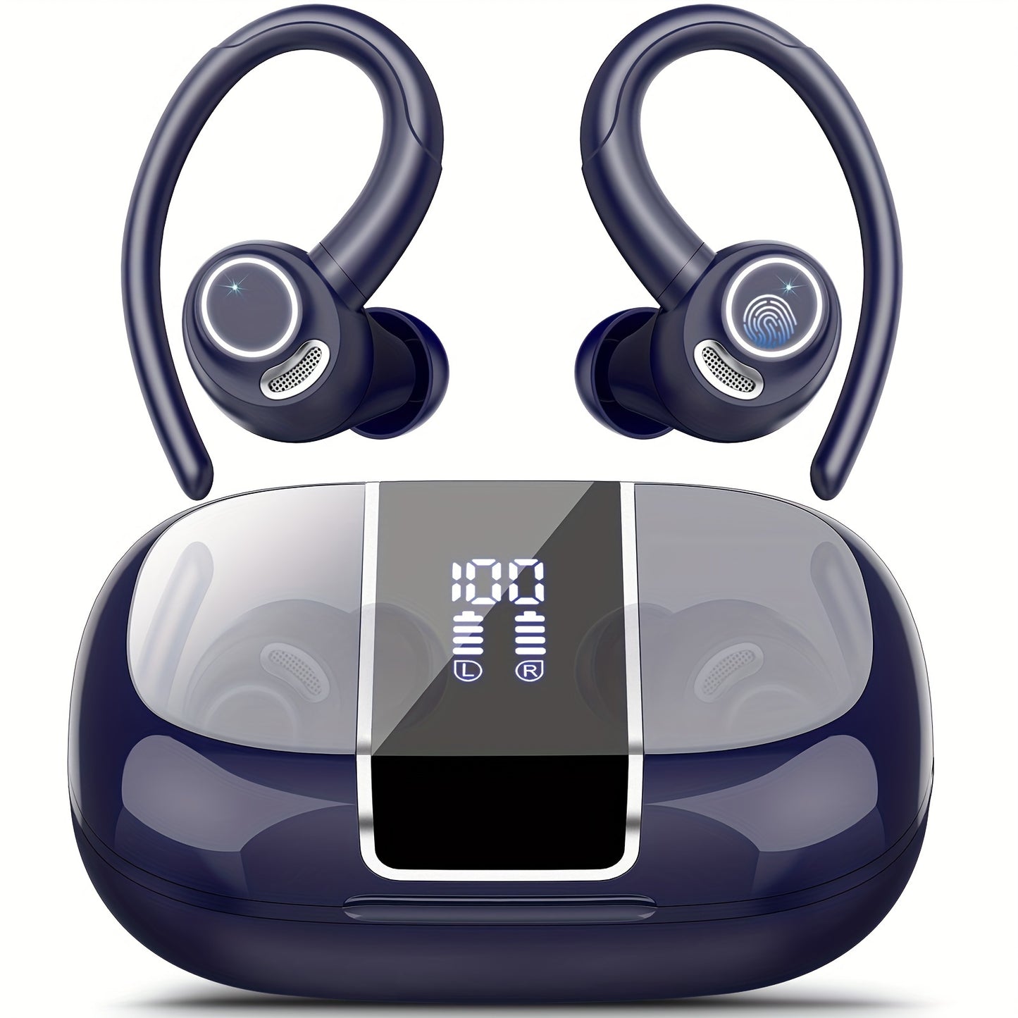 Headphones Wireless Earbuds Sport, Wireless 5.3 Over Ear Buds Stereo Deep Bass Headset with Earhooks, 48H Wireless Earphones with HD Mic, Earbud for Sports/Running/Workout