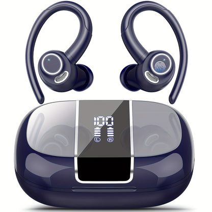 Headphones Wireless Earbuds Sport, Wireless 5.3 Over Ear Buds Stereo Deep Bass Headset with Earhooks, 48H Wireless Earphones with HD Mic, Earbud for Sports/Running/Workout