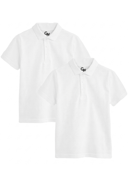 GW CLASSY OUTFIT 2 Pack School Boys Girls Unisex Kids High Quality White Short Sleeve Polo T-Shirt Age 4-12 Years