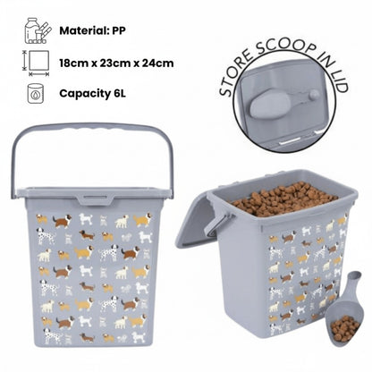 6L Pet Food Storage Container with Lid – Airtight Dry Dog & Cat Treat Box, Kitchen Organiser for Kibble & Biscuits, Compact Cupboard Canister, Pack of 1