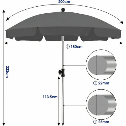 2 X 2m Parasol, Market Umbrella, Round Garden Umbrella, 8 Steel Braces, Base Not Included, Patio Umbrella for Garden, Balcony And Patio, Grey/ Beige/ Blue/ Orange
