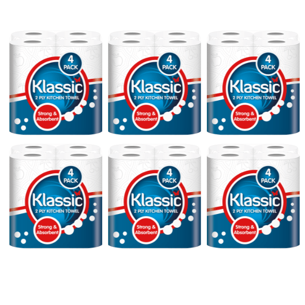 24 Kitchen Towel Rolls, Premium 2-Ply Super Absorbent Paper Towels, Strong Multipurpose Cleaning Rolls, Bulk Value Pack (6 Packs x 4 Rolls) for Home & Kitchen