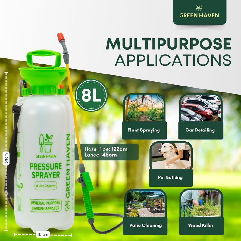 8L Garden Pump Pressure Sprayer with Shoulder Strap & Adjustable Wand – Manual High Pressure Spray Bottle for Plants, Lawn Care, Weed Control & Household Cleaning