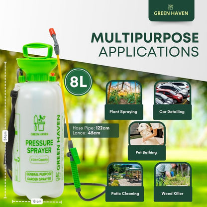 1pc 8L Pump Pressure Sprayer – Manual Garden Water Spray Bottle with Adjustable Shoulder Strap – High Pressure Sprayer for Plants, Lawn Care, Weed Control & Household Cleaning