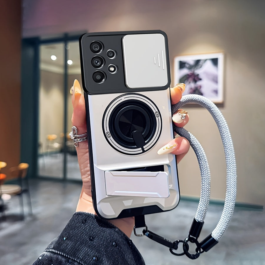 Phone Case: for Samsung Galaxy S26 Ultra S25 S24 S23 Phone Case with 360 Rotating Ring Lanyard Bar Stand Sliding Lens Protection Multifunctional Car Mount Compatible