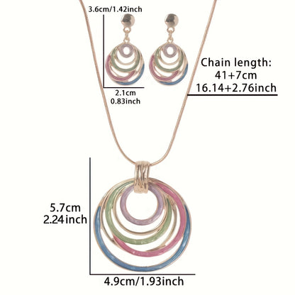 1pc Necklace 2pcs Earrings Women Zinc Alloy Colorful Enamel Round Pendant Choker Jewelry Sets Spring Summer Fashion Accessories, Family Gift, Mother's Day Gift