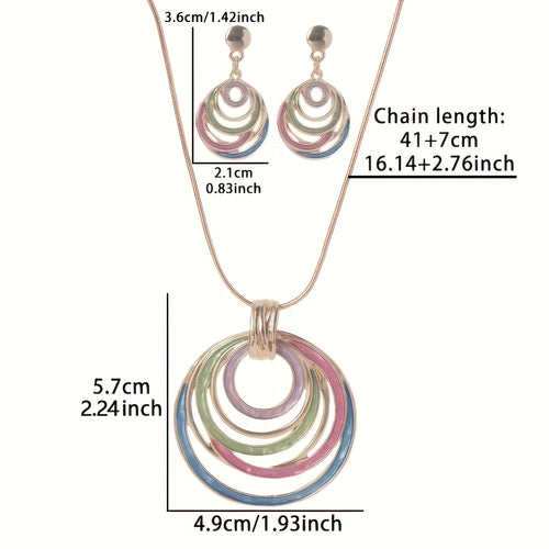 1pc Necklace 2pcs Earrings Women Zinc Alloy Colorful Enamel Round Pendant Choker Jewelry Sets Spring Summer Fashion Accessories, Family Gift, Mother's Day Gift