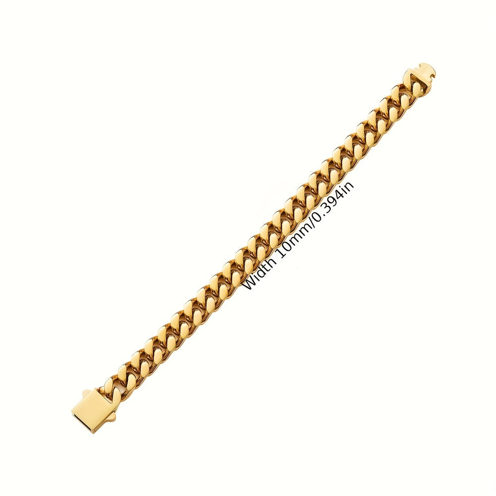 304L 304L Stainless Steel Men'S Bracelet Hip Hop 8.10.12Mm Glossy Spring Buckle Cuban Chain Plated 18K Gold Plated Real Golden Easy All-Matching Bracelet Hip Hop Jewelry