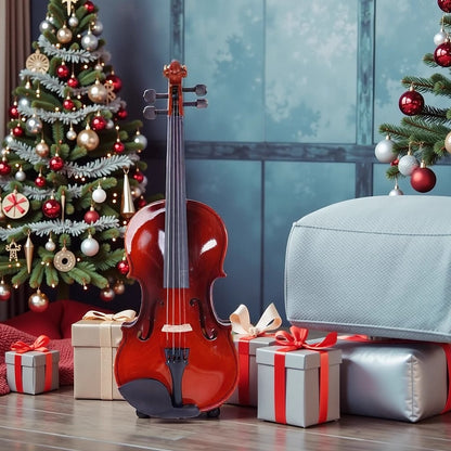 4/4 Natural Acoustic Violin GV100 Complete Set-Case, Bow, Strings, Tuner, Shoulder Rest | Full-Size Acoustic Violin for Beginners & Students