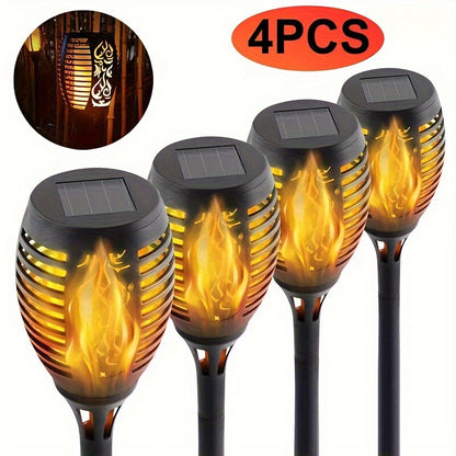 4pcs Solar Powered Garden Lights, Outdoor Solar Pathway Torch Light with Flickering And Dancing Flame Light Landscape Lighting for Garden, Lawn, Yard, Outdoor Ornament Decoration