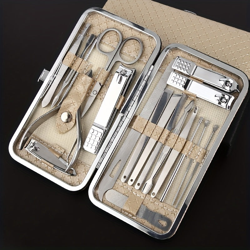Golden 19pcs Set Classic Boxed Manicure And Pedicure Tool Set with Storage Box, Portable Foot Care Set, Suitable for Women And Men, Travel Home Salon Gifts