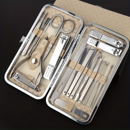 Golden 19pcs Set Classic Boxed Manicure And Pedicure Tool Set with Storage Box, Portable Foot Care Set, Suitable for Women And Men, Travel Home Salon Gifts