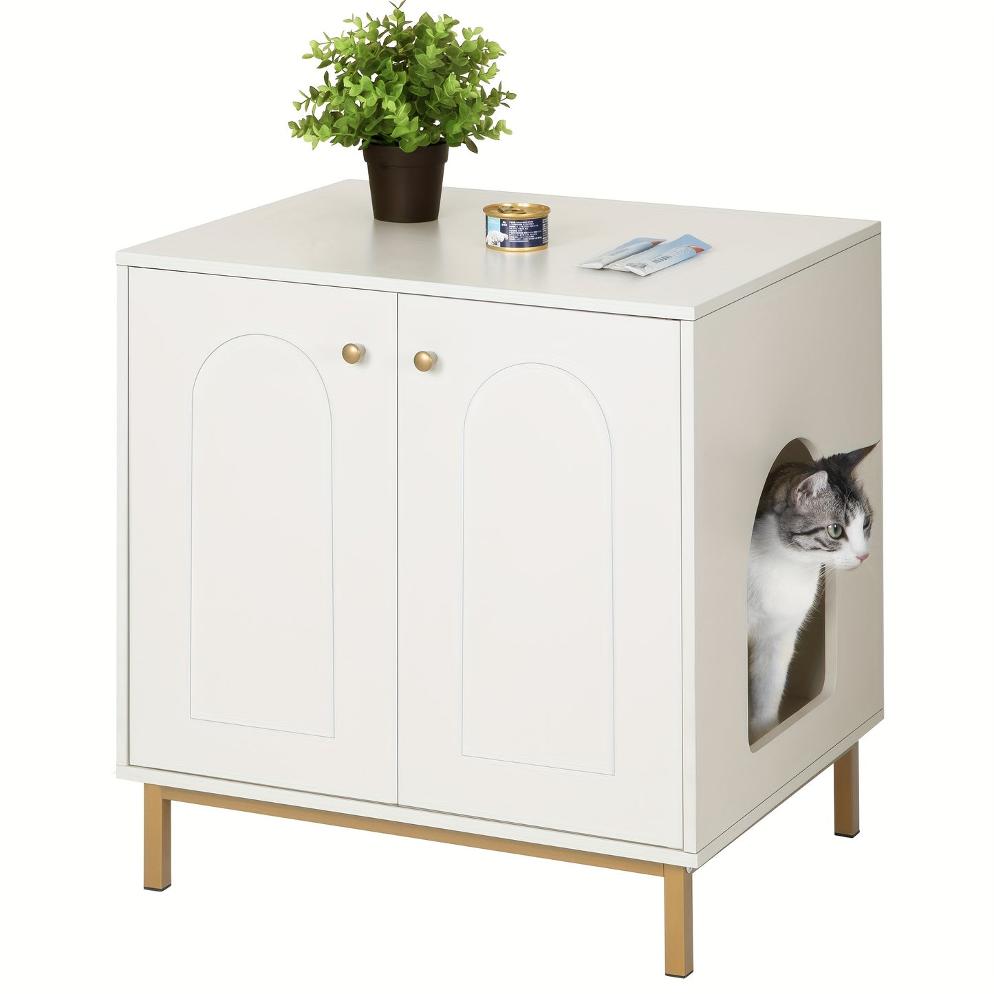 Cat Litter Box Enclosure, Hidden Litter Box Furniture, Wooden Pet House Side End Table, Storage Cabinet Bench, Fit Most Cat And Litter Box, Living Room, Bedroom, White