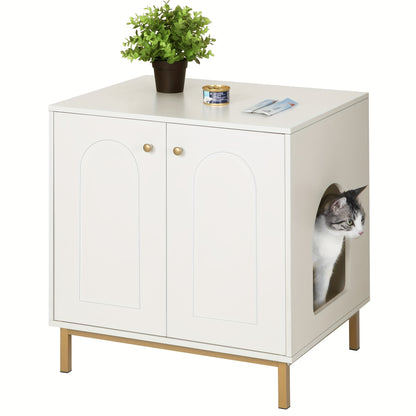 Cat Litter Box Enclosure, Hidden Litter Box Furniture, Wooden Pet House Side End Table, Storage Cabinet Bench, Fit Most Cat And Litter Box, Living Room, Bedroom, White