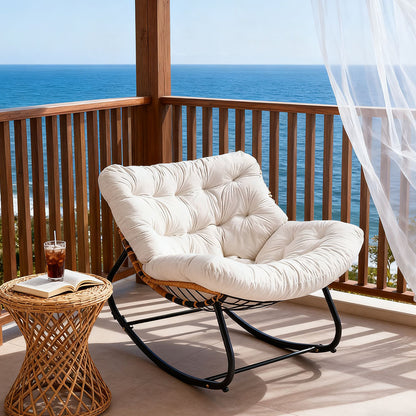 Large/Small 1pc Outdoor Rattan Rocking Chair for Home or Office Use, Lounge Chair, Reading Chair, Suitable for Living Room, Family Gatherings, Patio & Garden (White/Grey/Green)