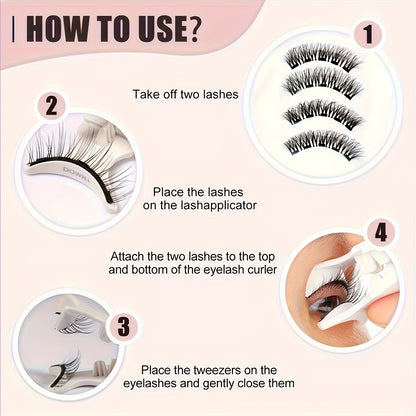 Eyelashes and Magnetic Clips, Magnetic Eyelash Brush with Magnetic False Eyelashes, In-Stock Stable Quantum Magnetic Eyelash Set, 3D False Eyelashes, Natural and Voluminous Magnetic Eyelash Set with Applicator - 7x Strong Hold, Reusable 3D Voluminous