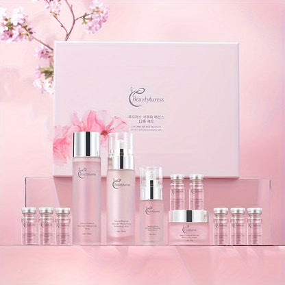 12pcs Cherry Blossom Essence Facial Care Collection - Moisturizing, Tightening & Illuminating, Light & Non-Oily - Great for Women, Excellent for Romantic Evenings, Holiday Presents, Mother'S Day & Valentine'S Day