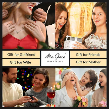 MGJ™ Austrian Crystal Heart Pendant & Earrings Set for Women| Hypoallergenic Jewellery Gift | Available in Silvery & Rose Golden | Comes in Premium White Gift Box & Bag Festive Christmas Gift for Women Ladies, Wife, Her