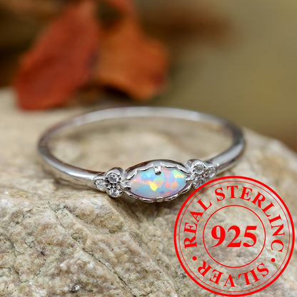 Dainty White Fire Opal Rings - 925 Sterling Silver Opal Ring for Women - Daily Jewelry Accessories (2.3g)
