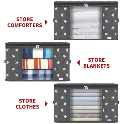 Vinsani 3pcs Deluxe Clothes Storage Bags Organizer Large Capacity Double Zipper, Moisture-Proof Big Clear Windows Perfect Space for Clothes, Beddings, Blankets and Duvet