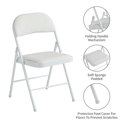 Set of 6 Folding Chairs, Faux Leather Foldable Chairs with Metal Frame and Padded Seat, Easy to Fold and Store for Home, Office, Dining and Reception