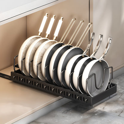 Pull-Out Commercial Utensil Rack, Cabinet Pot Lid Rack, Metal Carbon Steel Pot Lid Organizer, Dish Drying Rack, Pots and Pans Shelf with 8 Dividers/10 Dividers, Cutting Board Pot Storage Rack, Black