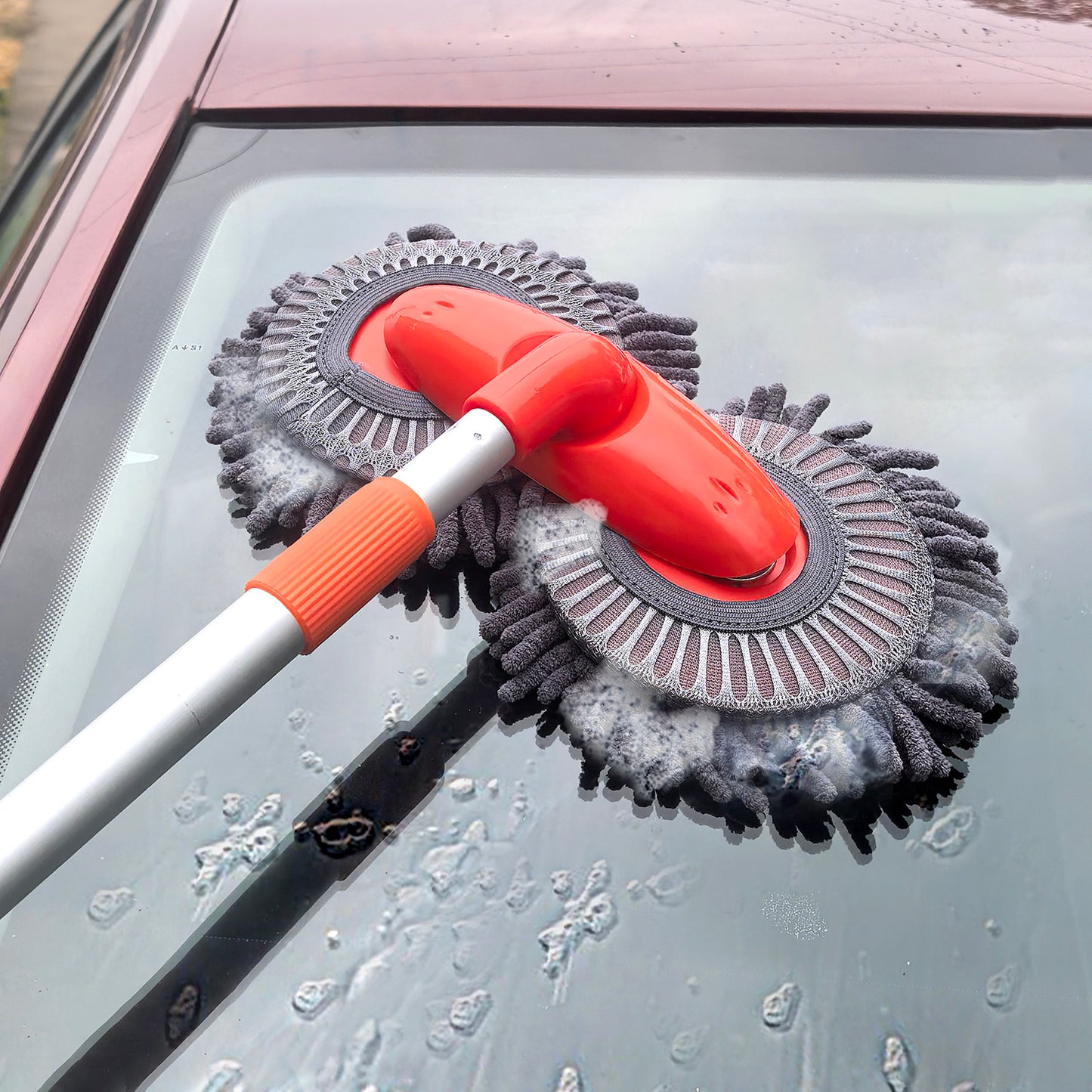 Car Wash Brush Mop Kit, Mitt Sponge with 111.76cm Long Handle Car Cleaning Supplies Kit, Duster Washing Car Tools, Double Brush Head Mop, Car Care Kit of Scratch-Free Replacement Head for Car RV Truck, 360° Rotating Double-Head Mop, Adjustable Telescopic