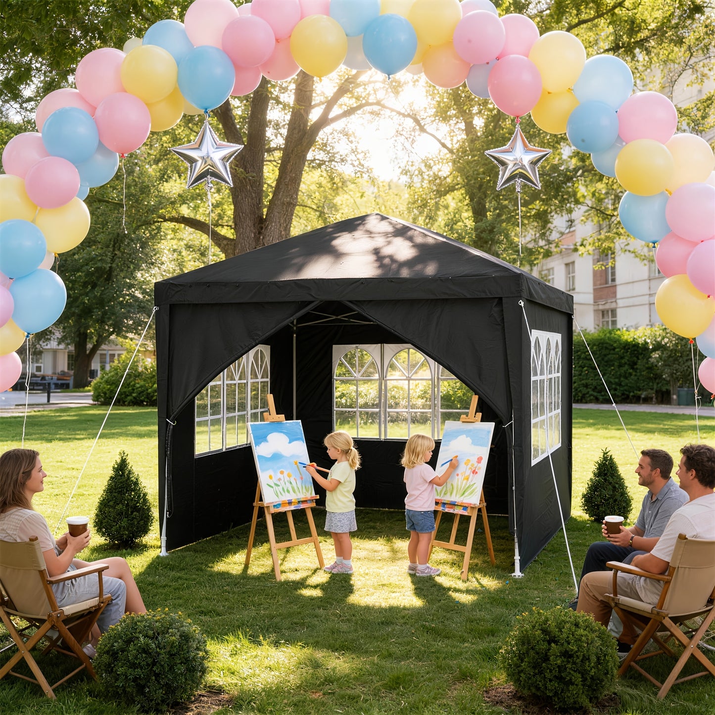 Garden Gazebo, Party Tent with 4 Removable Side Panels, Sun And UV Protection, Suitable for Outdoor Parties, Weddings, Garden Parties, Picnics, 3X3 Meters