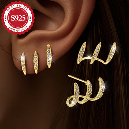 Pair of Women's S925 Silver Claw-Set Super Sparkling Synthetic Synthetic Zirconia Stud Earrings, Blingbling Dazzling, Exquisite and Cute, Luxurious and Elegant, Suitable for Various Occasions, Gift, Hypoallergenic