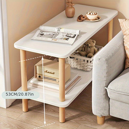 Modern 2-Tier Side Table with Concrete-Effect Top & Wooden Shelf - Narrow 30.48cm Wide Space-Saving End Table for Living Room, Bedroom, Compact Areas - Easy Assembly MDF & Wood Furniture, Living Room Table, Contemporary Design, Wooden Legs, Bedroom Furnit