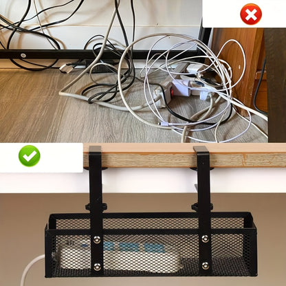 Heavy-Duty Under Desk Cable Management Tray - No Drill Installation, Space-Saving Wire Organizer with Mounting Brackets, Compatible with Office/Home Desks, Cable Management System for Home Office, Workspace, or Professional Spaces - Clutter-Free Workspace
