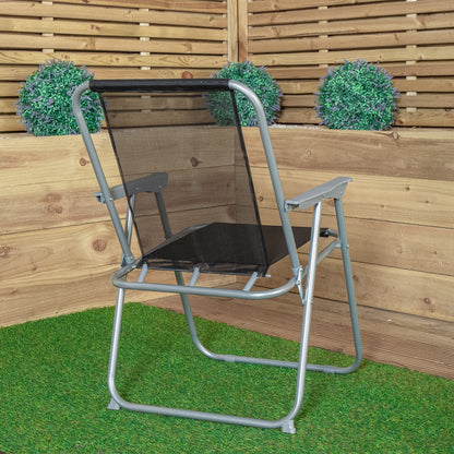 2 x Foldable Garden Chairs Fixed position garden chairs with grey frame and black fabric