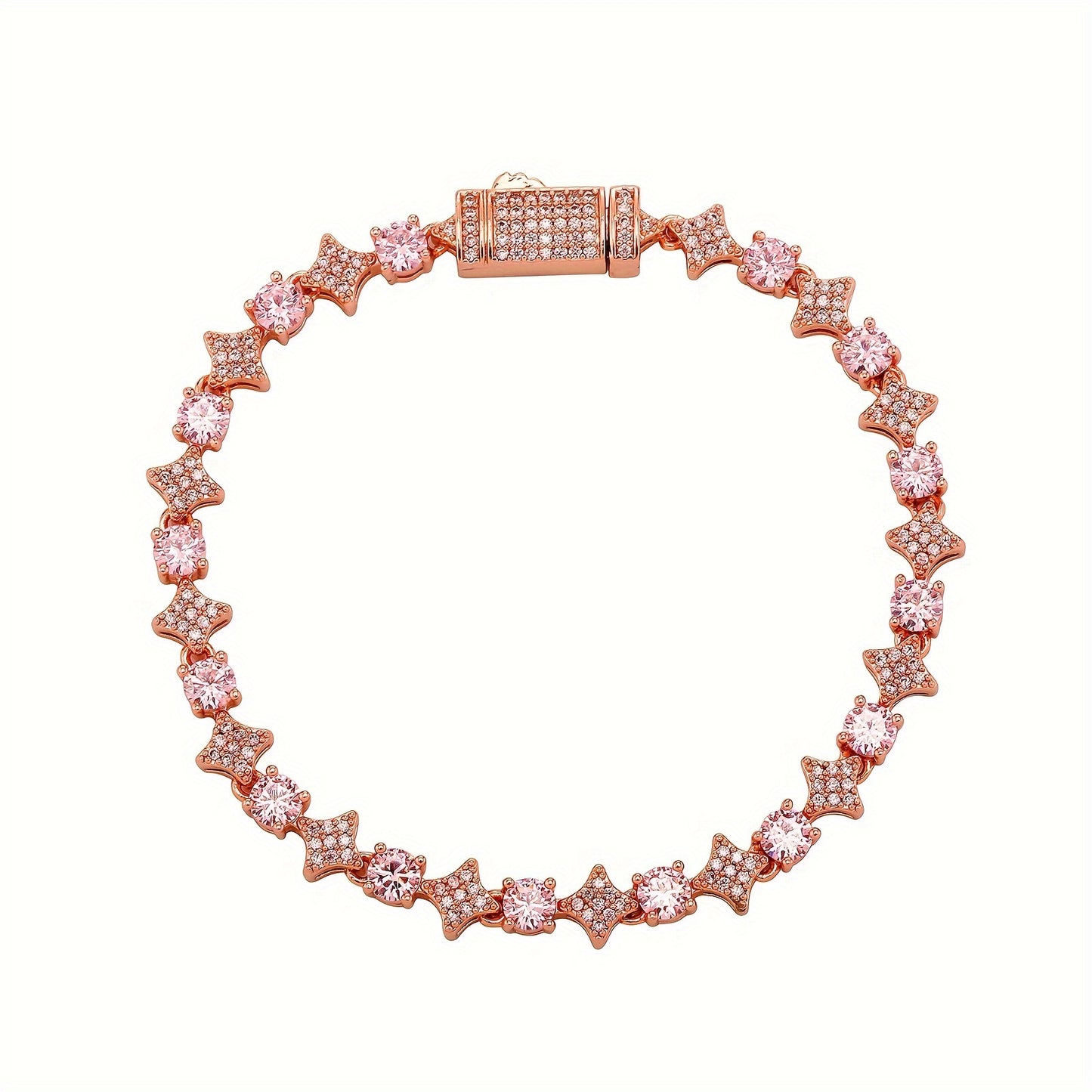 1pc Iced Round Stone Star Tennis Bracelet Hip Hop Fashion Jewelry for Gift