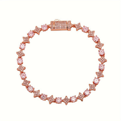 1pc Iced Round Stone Star Tennis Bracelet Hip Hop Fashion Jewelry for Gift