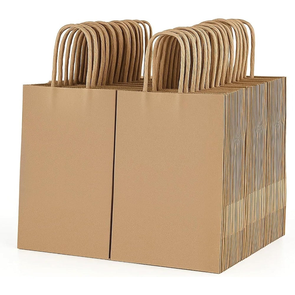 Kraft Paper Gift Bags with Handles 100 Pack – Thick Brown, Black & White Party Bags for Christmas, Weddings, Birthdays, Retail & Gift Wrapping UK