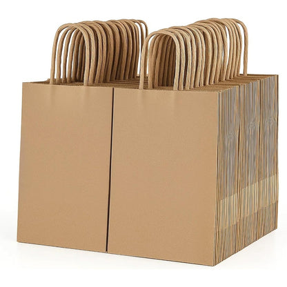 Kraft Paper Gift Bags with Handles 100 Pack – Thick Brown, Black & White Party Bags for Christmas, Weddings, Birthdays, Retail & Gift Wrapping UK