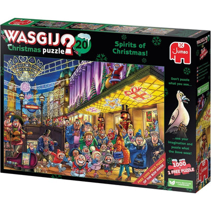 Wasgij Christmas 20, Spirits of Christmas - 2 x 1000 Piece Puzzles - Festive Fun Set of 2 Adults Jigsaw Puzzles - 100% Recycled Cardboard - 2 in 1, 1000pc Puzzle Set with Box Image Puzzle - Jumbo