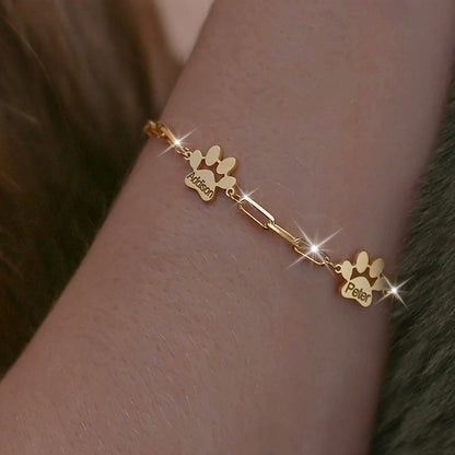[Personalized|Pet Jewelry] 1 Personalized Pet Name Bracelet | Custom Engraved Paw Print | Stainless Steel Jewelry | Delicate Paw Bracelet | Gift for Pet Lovers